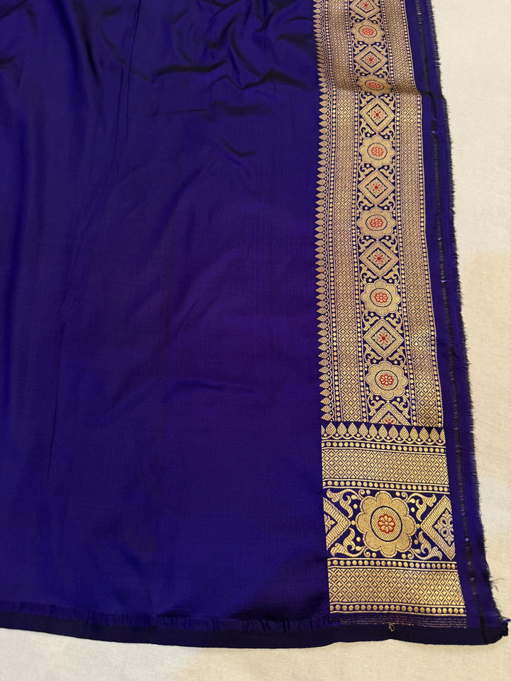 Bluish Purple Pure Katan Silk Handloom Saree | Aura Benaras