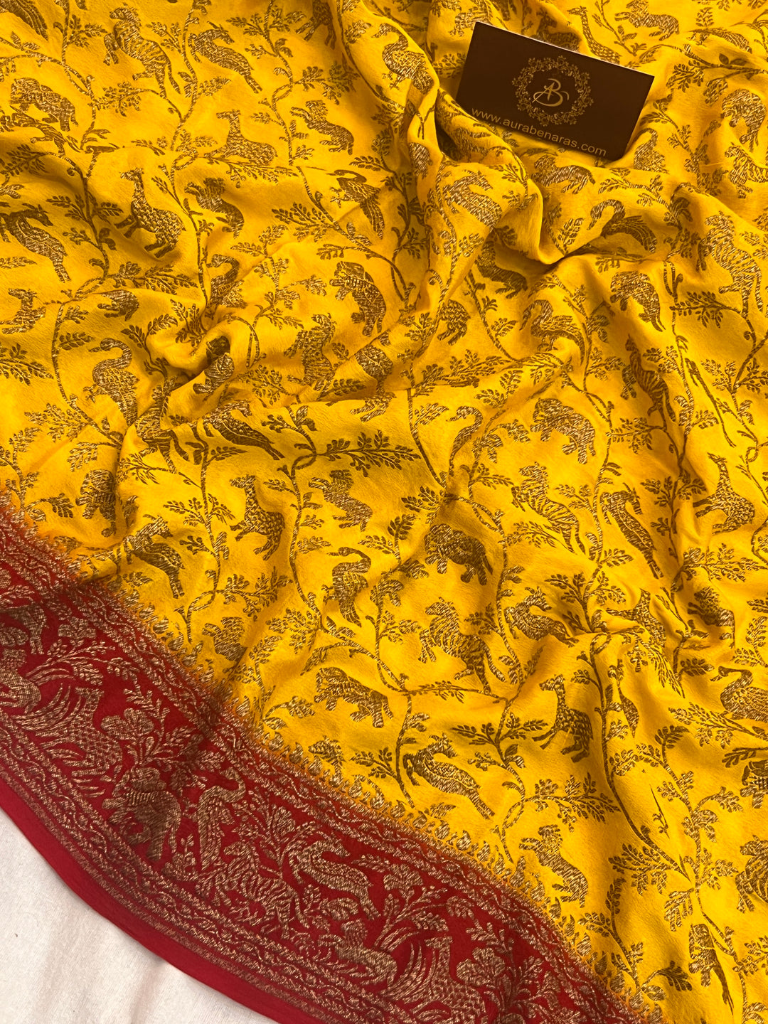 Yellow Pure Crepe Silk Handloom Banarasi Saree