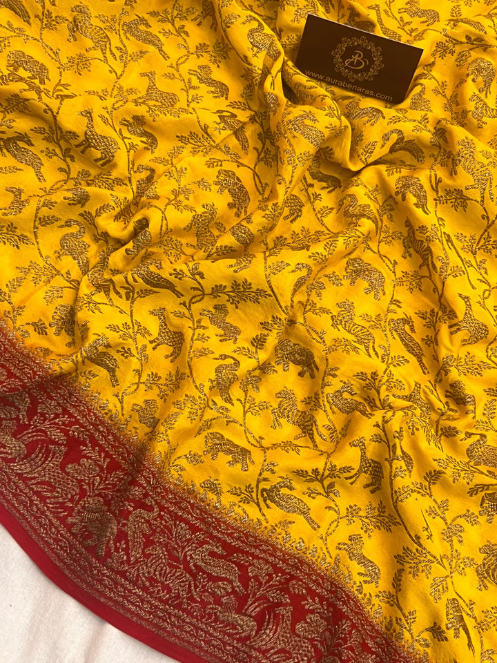 Yellow Pure Crepe Silk Handloom Banarasi Saree
