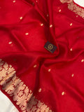 Red Banarasi Handloom Kora Silk Saree - Aura Benaras