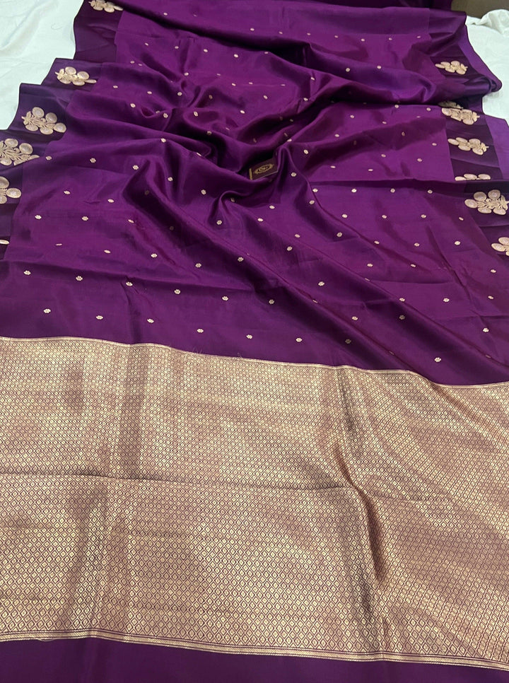 Wine Pure Banarasi Handloom Silk Saree - Aura Benaras