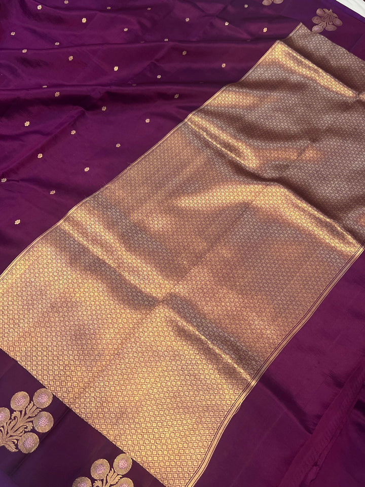 Wine Pure Banarasi Handloom Silk Saree - Aura Benaras