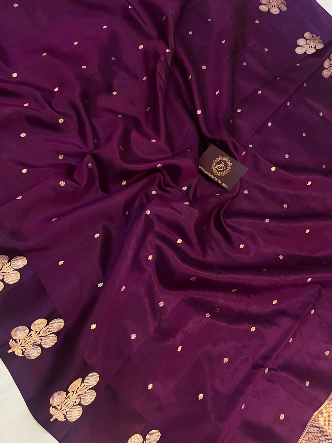 Wine Pure Banarasi Handloom Silk Saree - Aura Benaras