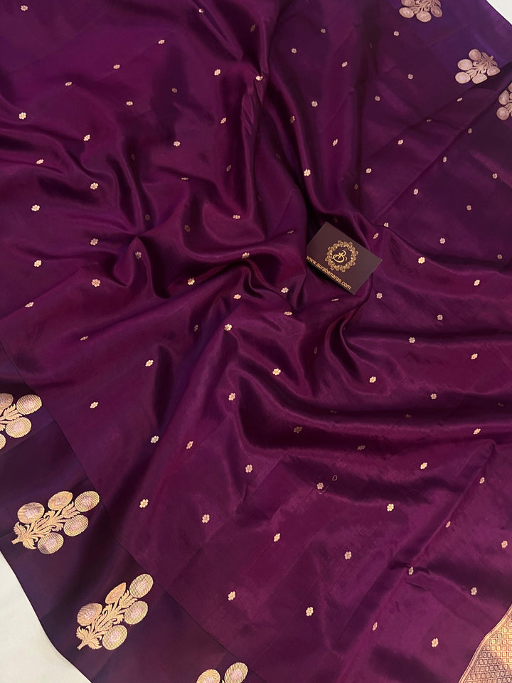 Wine Pure Banarasi Handloom Silk Saree - Aura Benaras