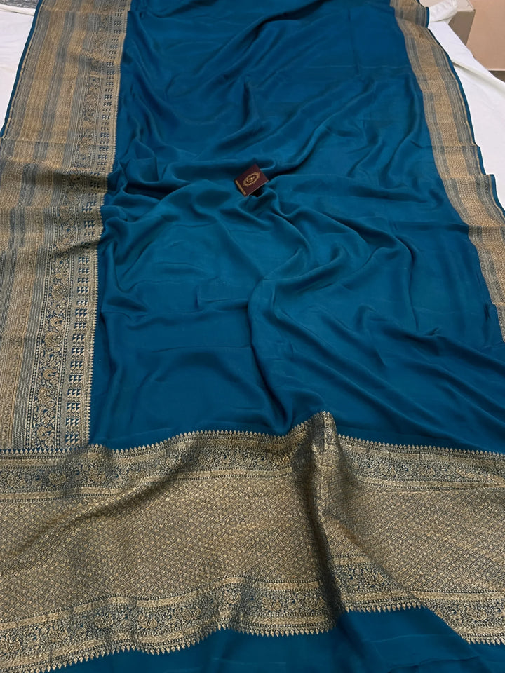 Teal Pure Banarasi Khaddi Crepe Silk Saree