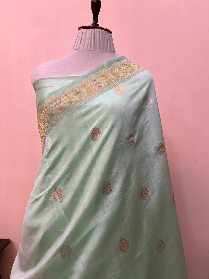 Pastel Blue Pure Silk Handloom Banarasi Saree