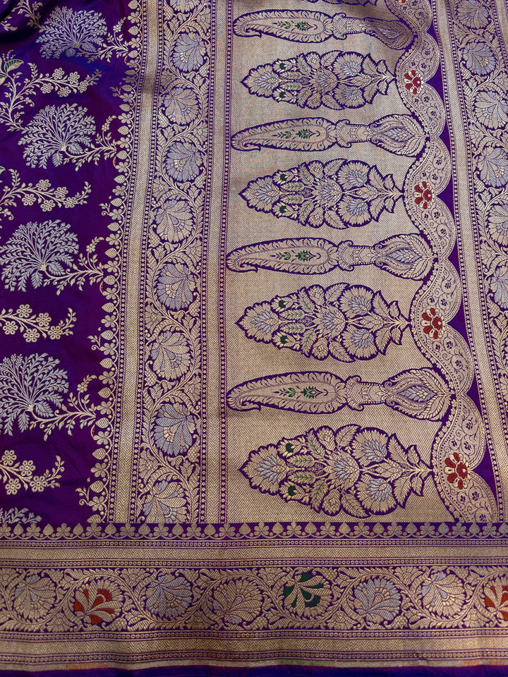 Magenta Purple Pure Katan Silk Handloom Saree | Aura Benaras