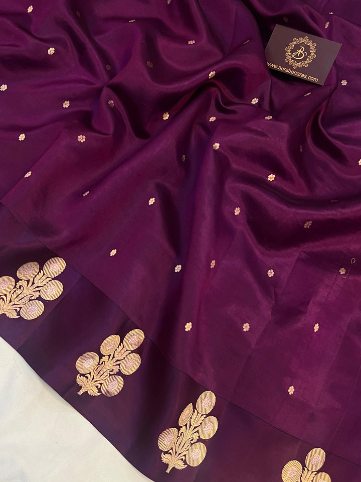 Wine Pure Banarasi Handloom Silk Saree - Aura Benaras