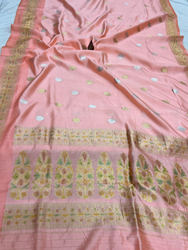 Peach Pure Silk Handloom Banarasi Saree