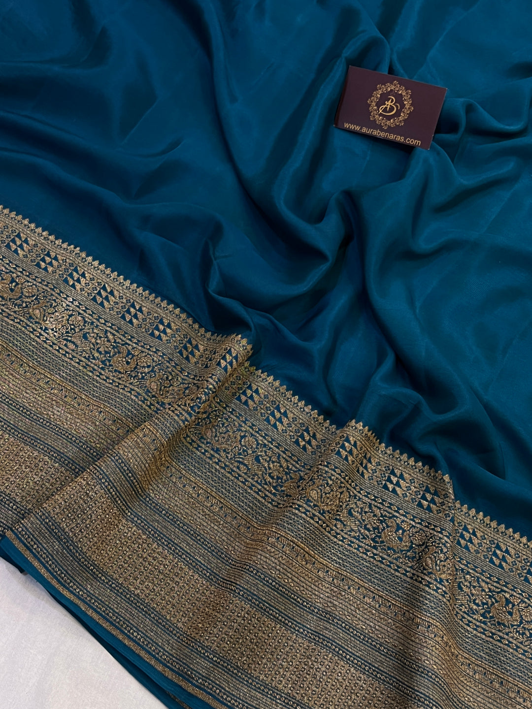 Teal Pure Banarasi Khaddi Crepe Silk Saree
