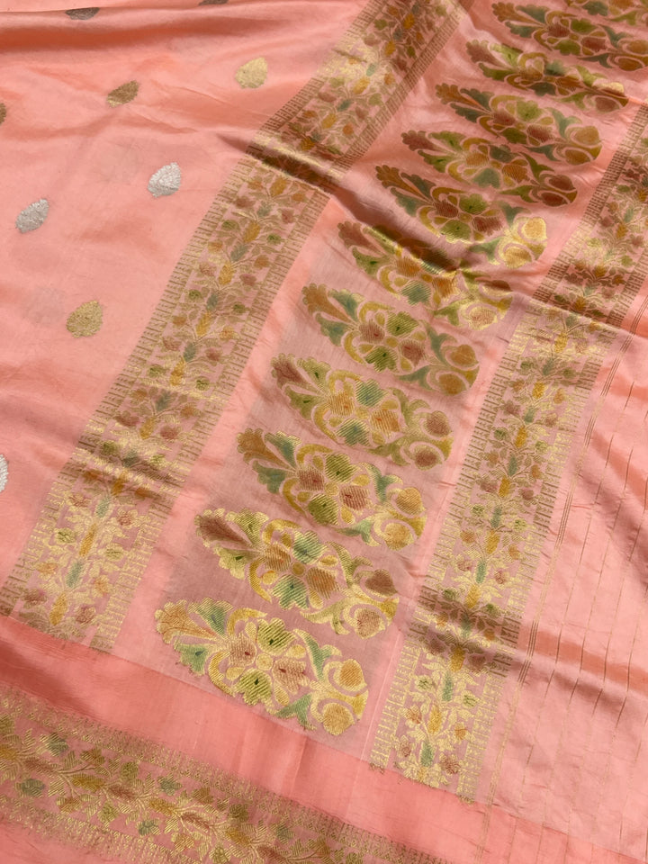 Peach Pure Silk Handloom Banarasi Saree
