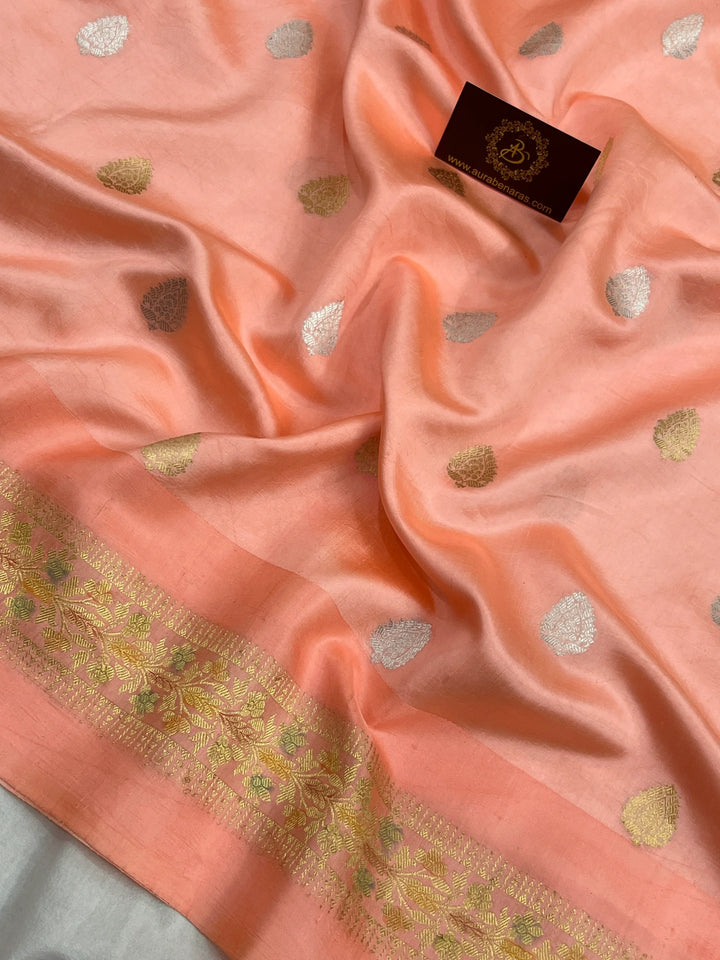 Peach Pure Silk Handloom Banarasi Saree