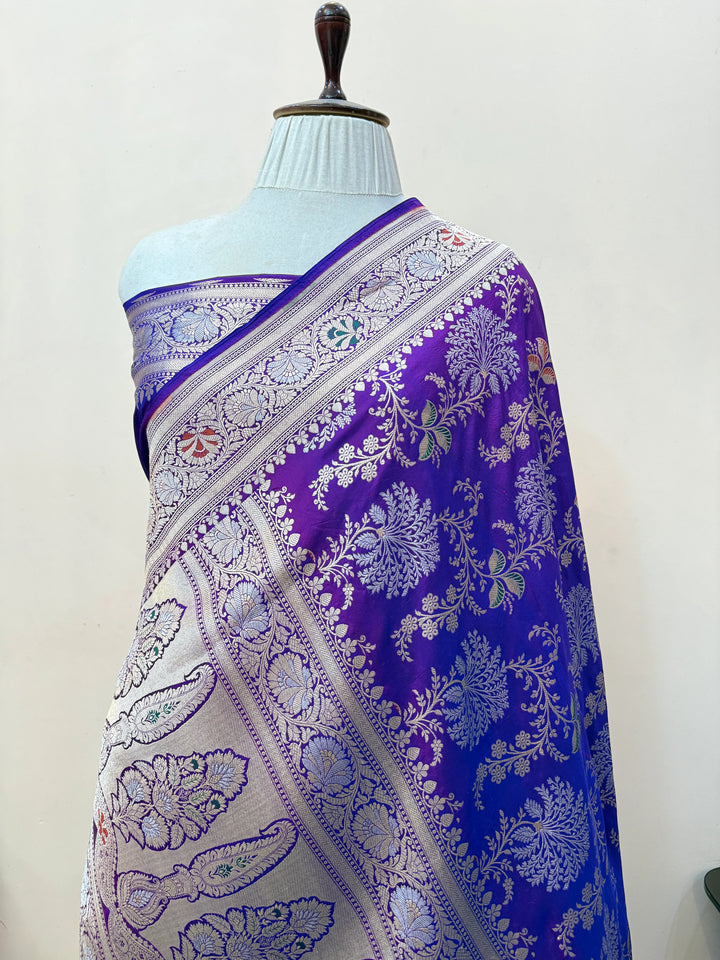 Magenta Purple Pure Katan Silk Handloom Saree | Aura Benaras