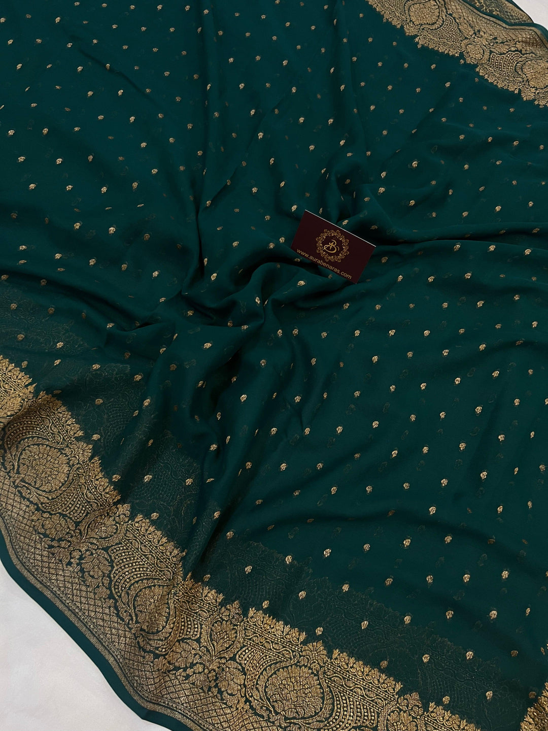 Bottle Green Pure Banarasi Khaddi Georgette Saree - Aura Benaras