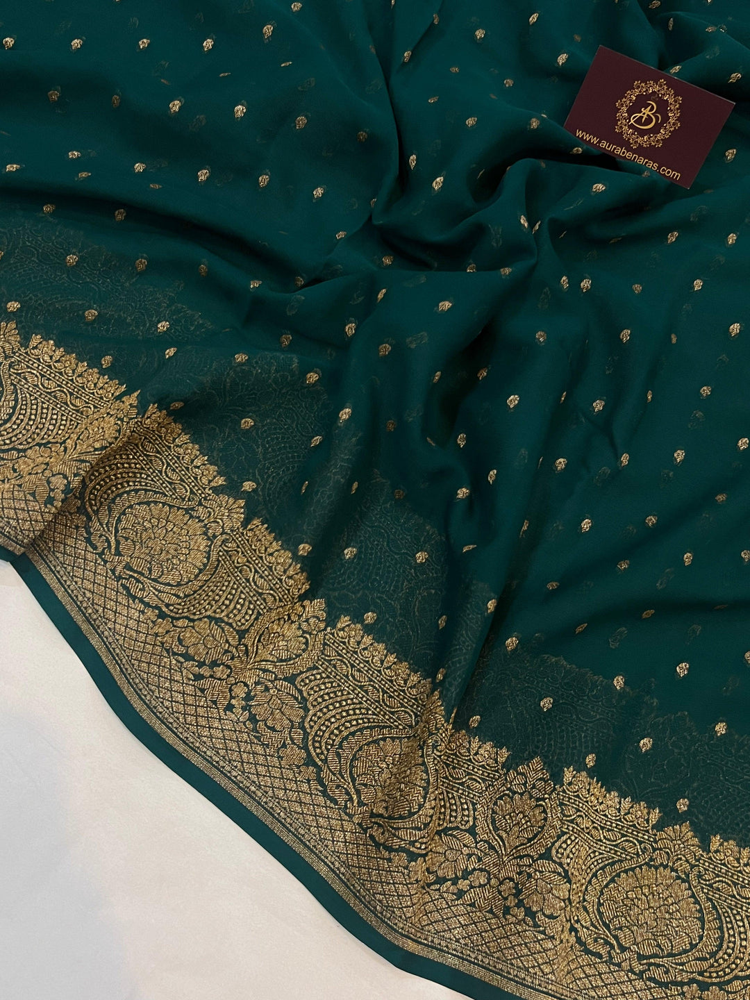 Bottle Green Pure Banarasi Khaddi Georgette Saree - Aura Benaras