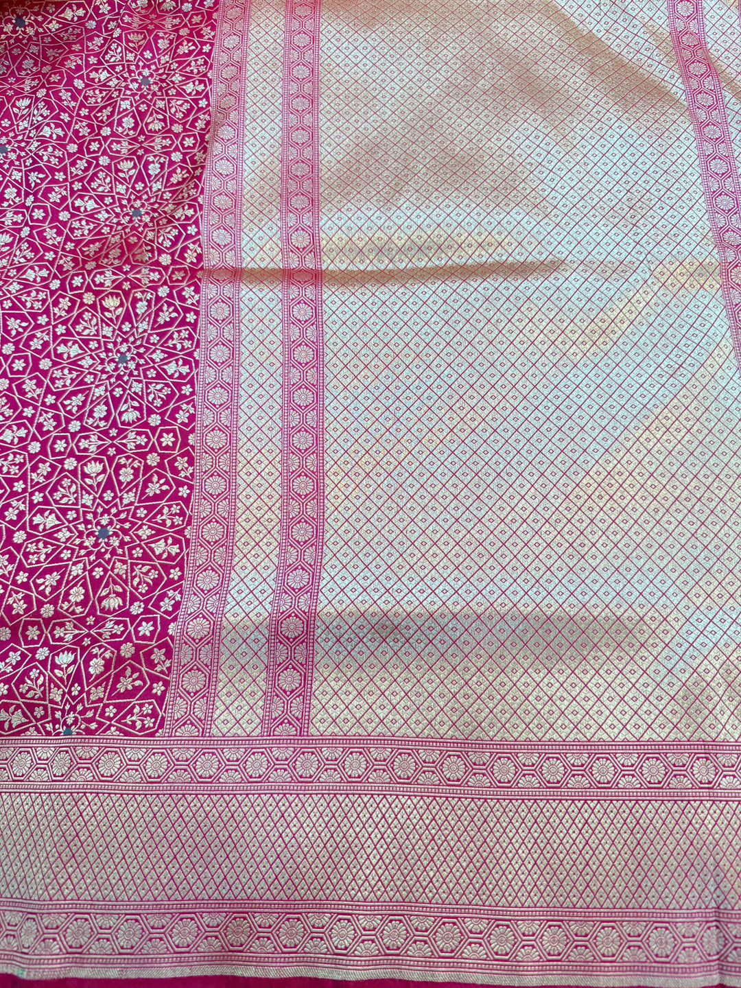 Rani Pink Katan Silk Banarasi Saree with Meenakari Border