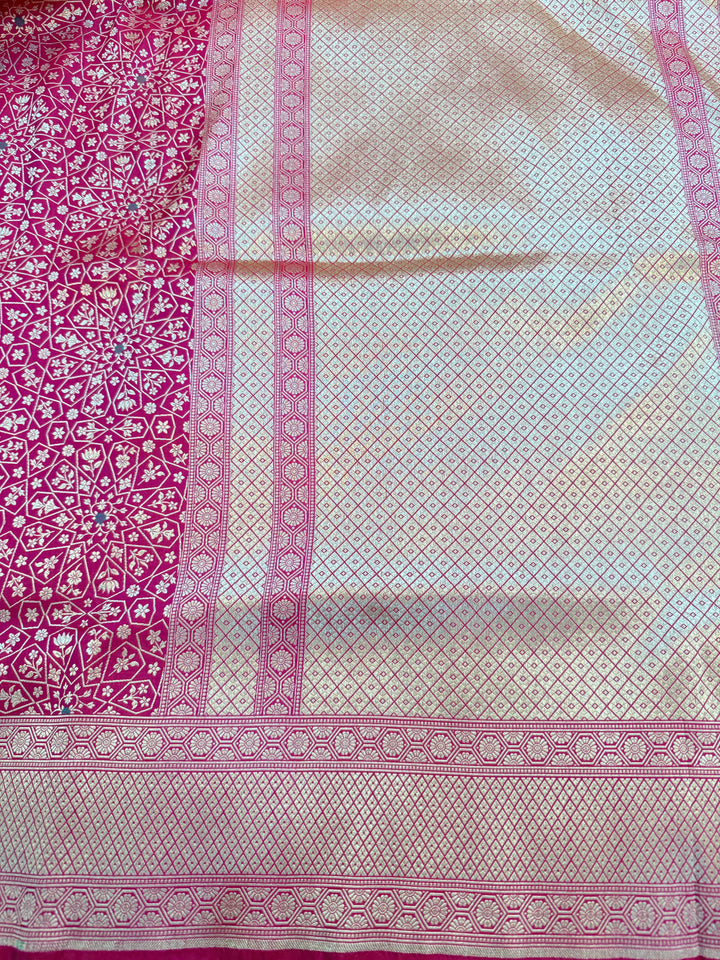 Rani Pink Katan Silk Banarasi Saree with Meenakari Border