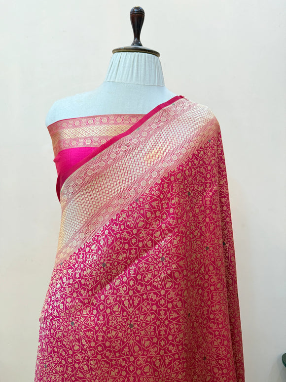 Rani Pink Katan Silk Banarasi Saree with Meenakari Border