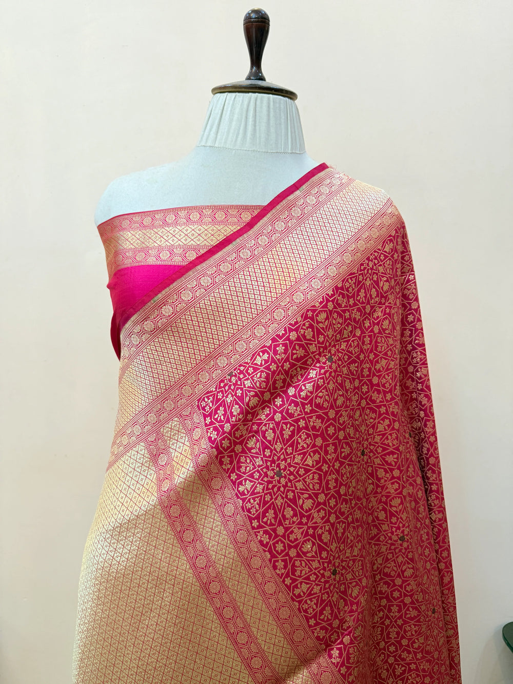 Rani Pink Katan Silk Banarasi Saree with Meenakari Border