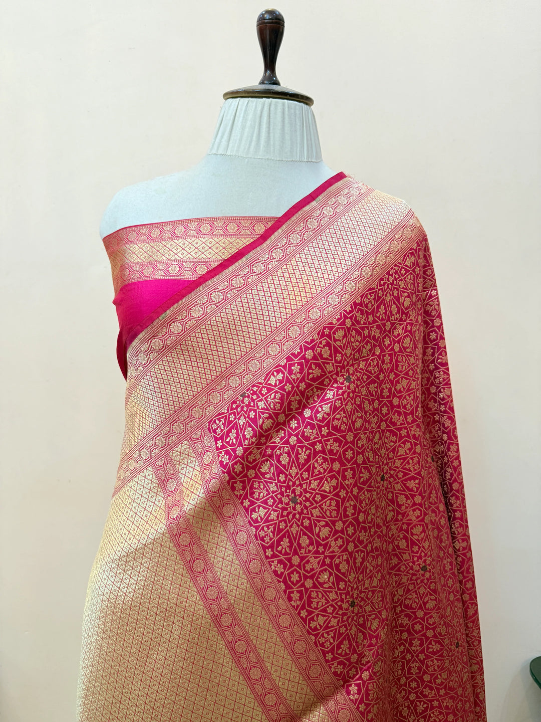 Rani Pink Katan Silk Banarasi Saree with Meenakari Border