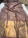 Pastel Brown Banarasi Handloom Kora Silk Saree - Aura Benaras