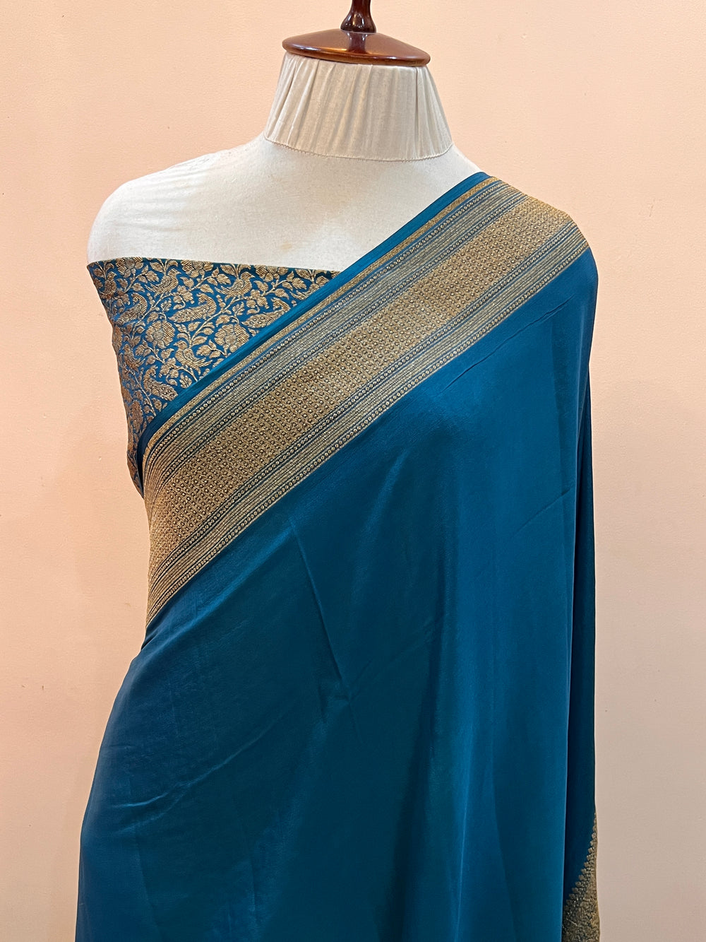 Teal Pure Banarasi Khaddi Crepe Silk Saree