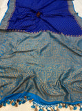 Royal Blue Pure Banarasi Khaddi Crepe Silk Saree - Aura Benaras