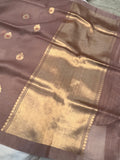 Pastel Brown Banarasi Handloom Kora Silk Saree - Aura Benaras