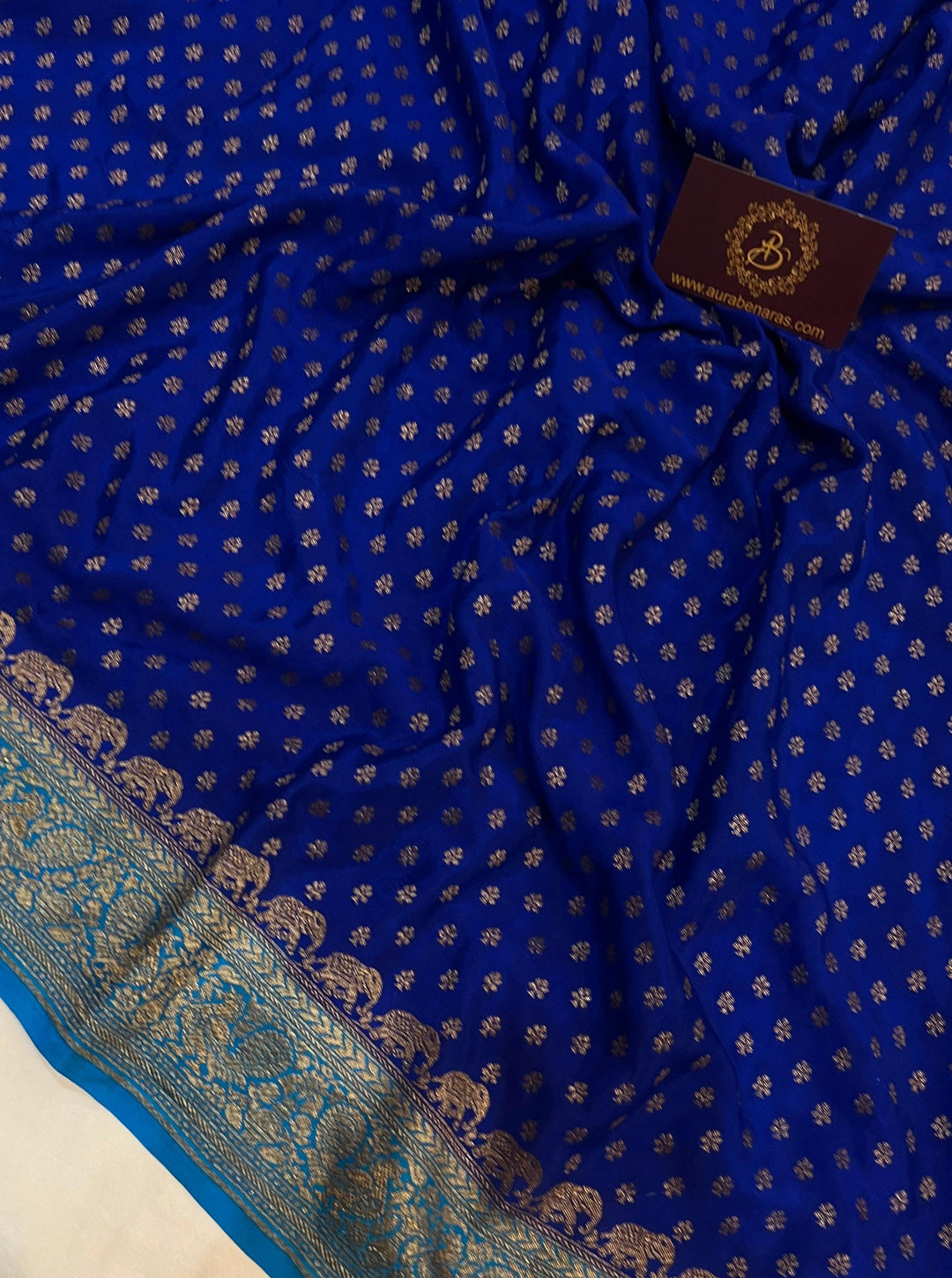Royal Blue Pure Banarasi Khaddi Crepe Silk Saree - Aura Benaras
