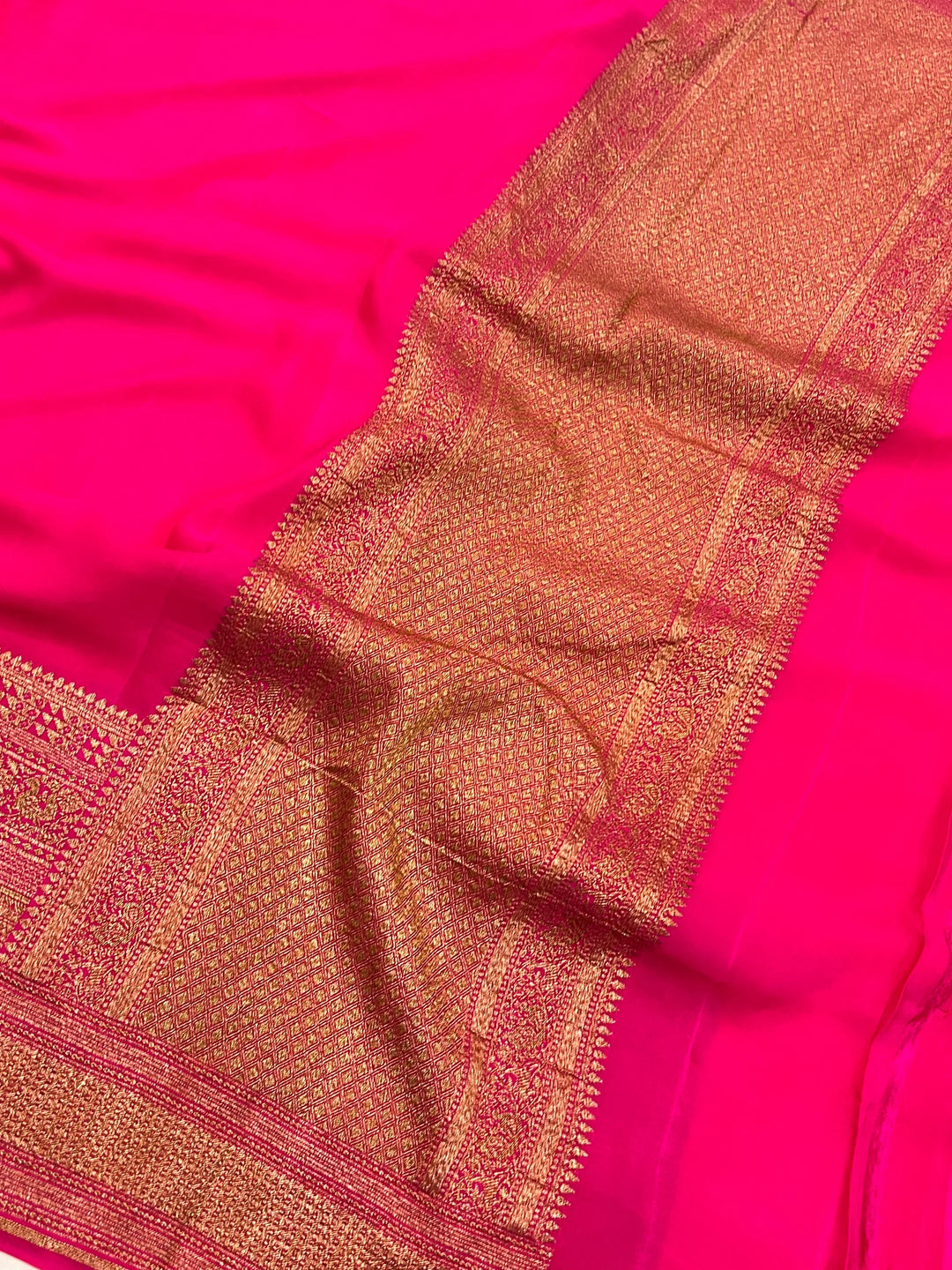 Hot Pink Pure Banarasi Khaddi Crepe Silk Saree