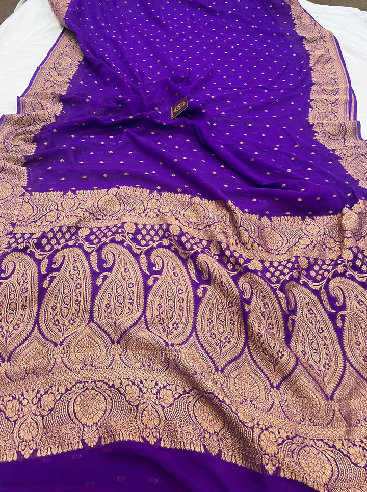 Purple Pure Banarasi Khaddi Georgette Saree - Aura Benaras