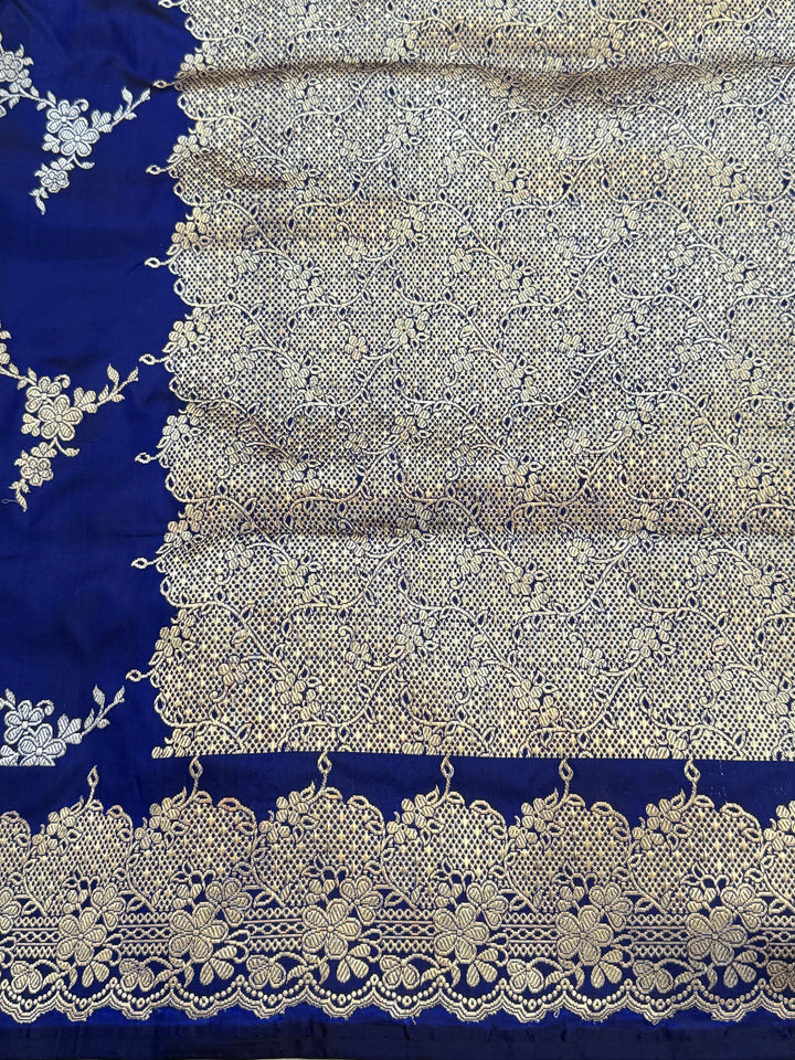 Royal Blue Katan Silk Banarasi Saree with Kadhwa Jaal work 