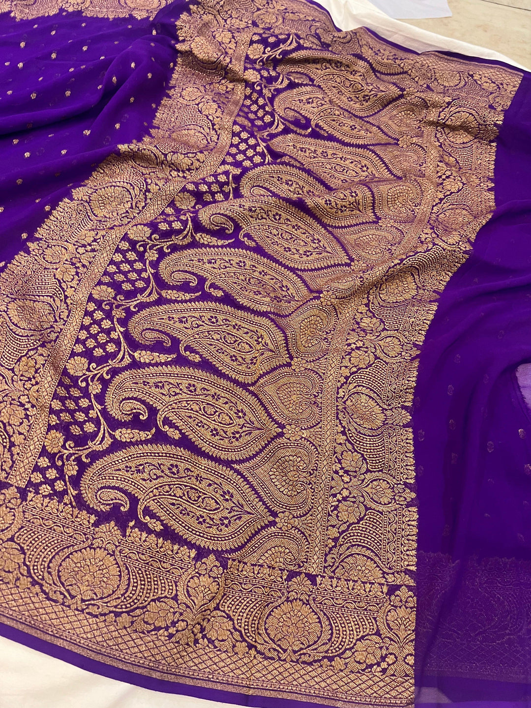 Purple Pure Banarasi Khaddi Georgette Saree - Aura Benaras
