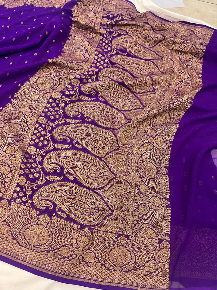 Purple Pure Banarasi Khaddi Georgette Saree - Aura Benaras