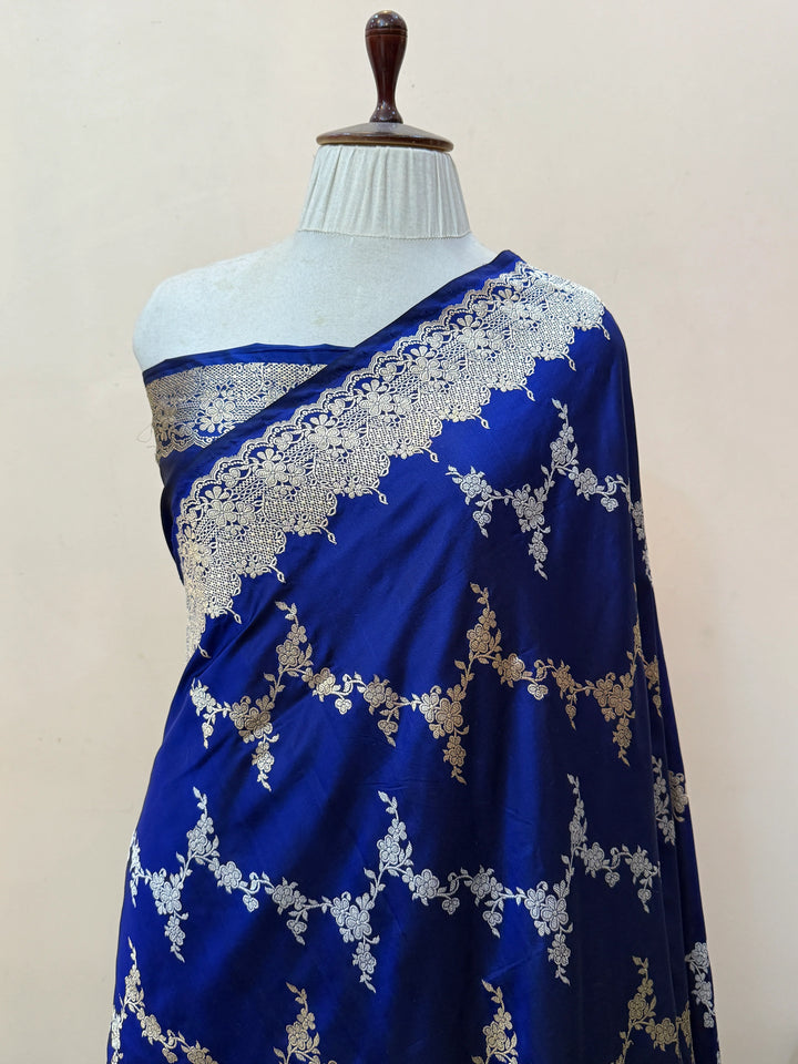 Royal Blue Katan Silk Banarasi Saree with Kadhwa Jaal work 