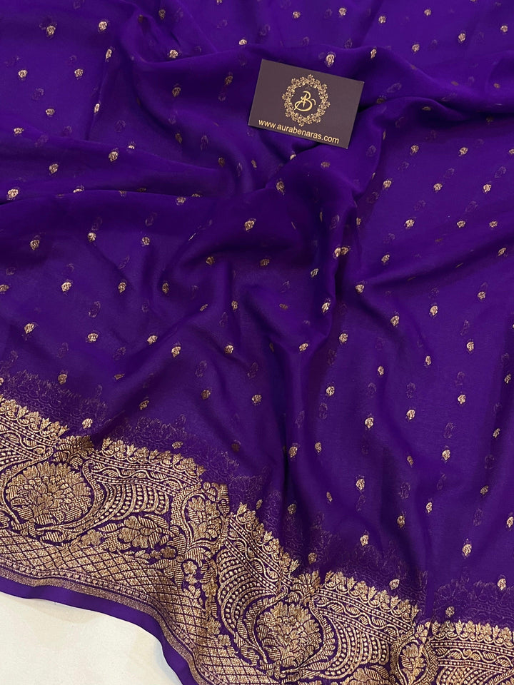 Purple Pure Banarasi Khaddi Georgette Saree - Aura Benaras
