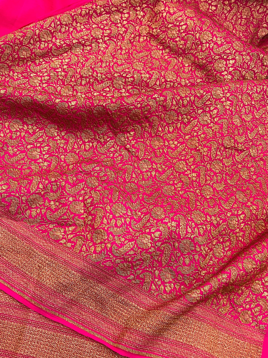Hot Pink Pure Banarasi Khaddi Crepe Silk Saree