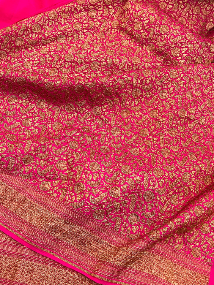Hot Pink Pure Banarasi Khaddi Crepe Silk Saree