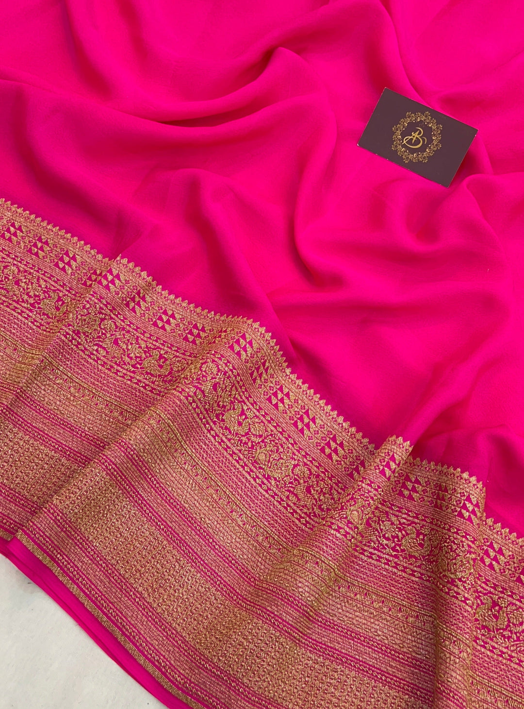 Hot Pink Pure Banarasi Khaddi Crepe Silk Saree