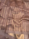 Pastel Brown Banarasi Handloom Kora Silk Saree - Aura Benaras