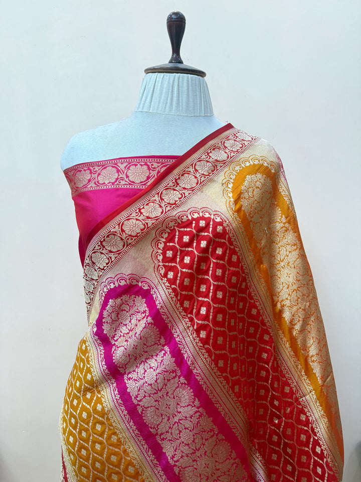 Pure Katan Silk Banarasi Saree with Multicolor Meenakari 