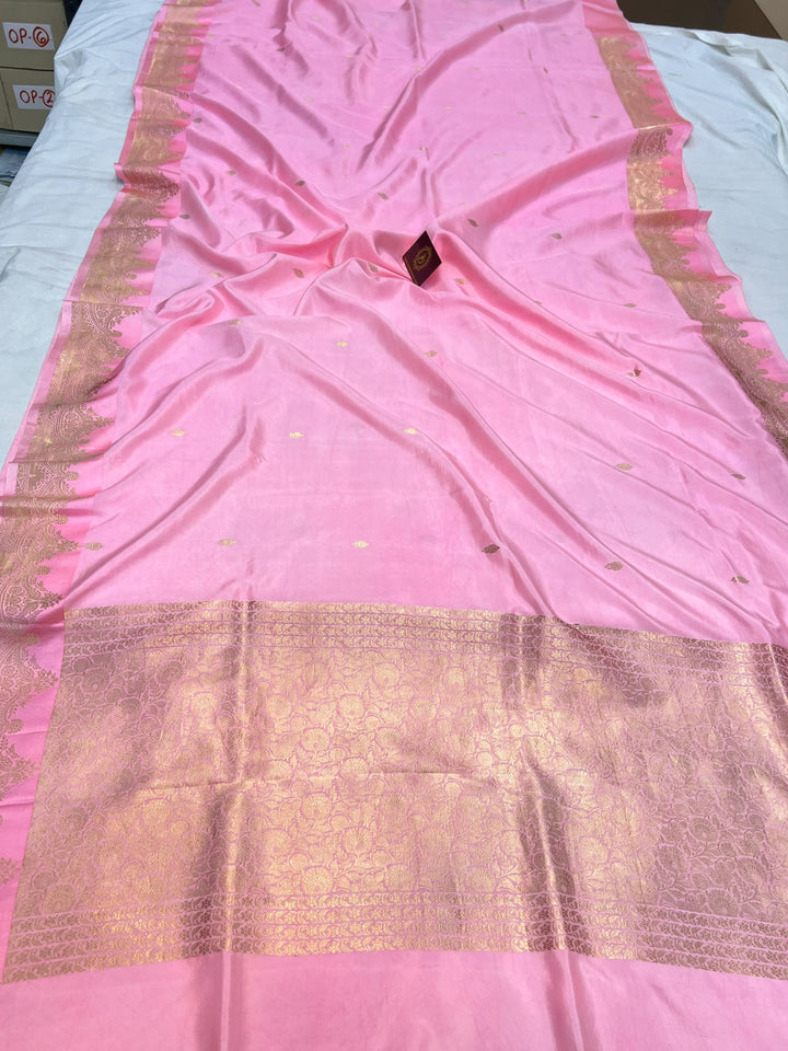 Baby Pink Pure Katan Silk Banarasi Handloom Saree