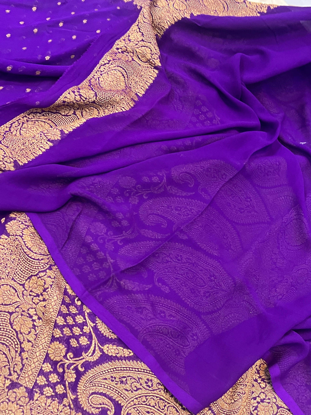 Purple Pure Banarasi Khaddi Georgette Saree - Aura Benaras