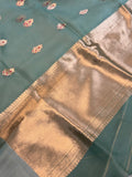 Sage Green Banarasi Handloom Kora Silk Saree - Aura Benaras