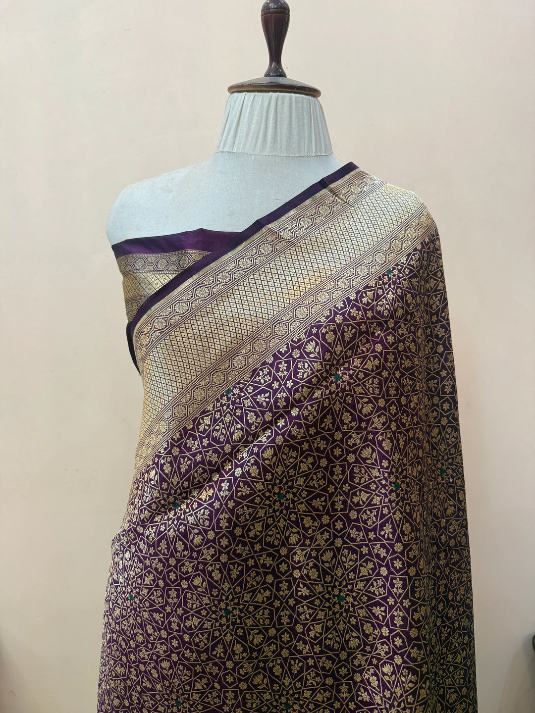 Wine Katan Silk Banarasi Saree with Meenakari Border