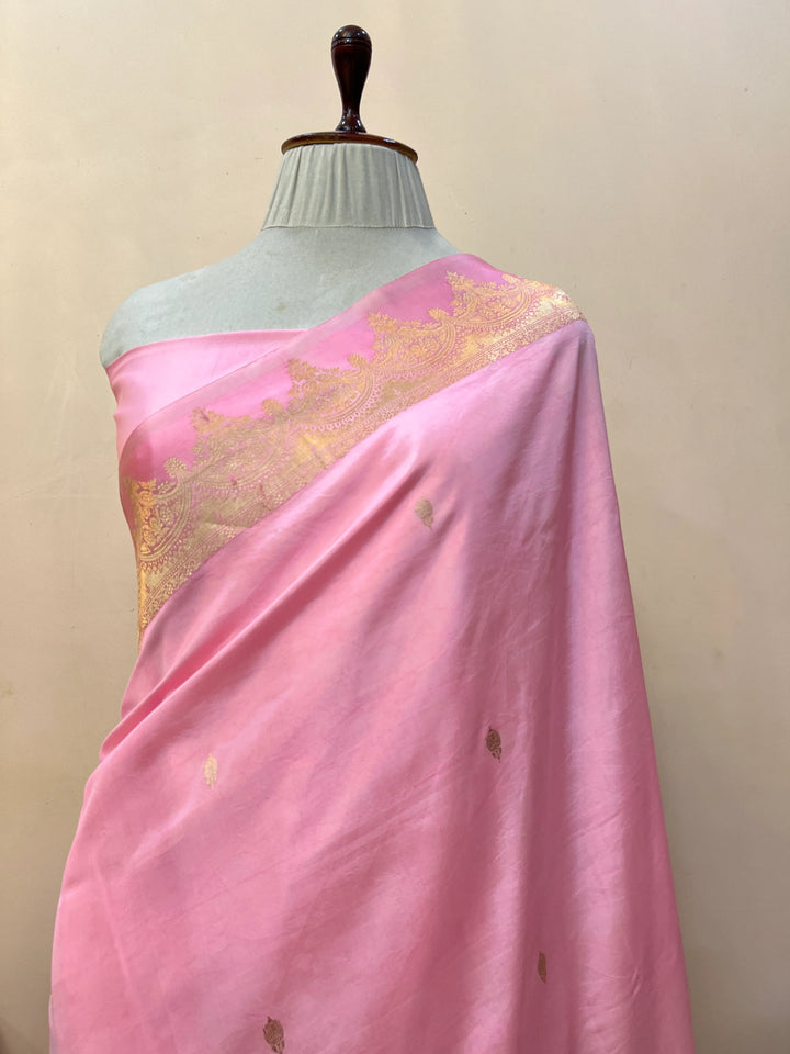 Baby Pink Pure Katan Silk Banarasi Handloom Saree