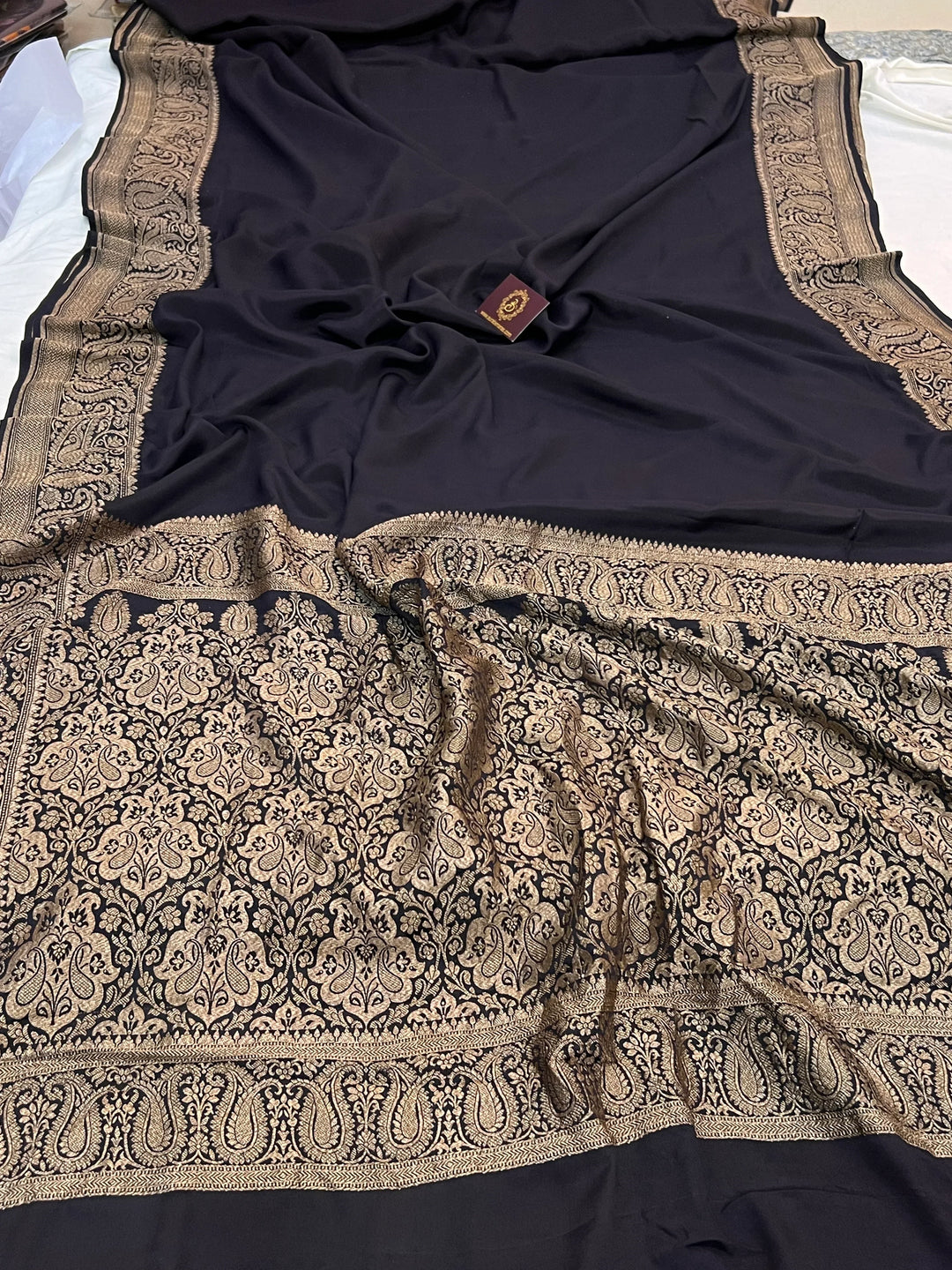 Black Pure Banarasi Khaddi Crepe Silk Saree