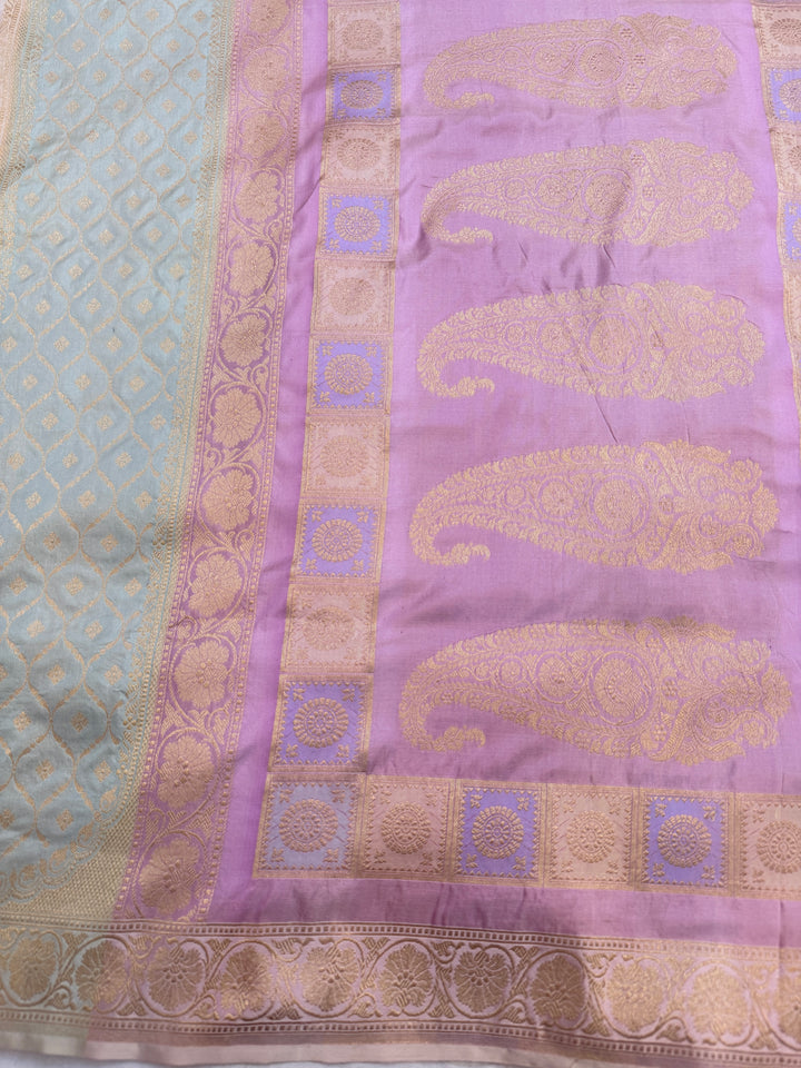 Off White Pure Katan silk Handloom Banarasi Saree