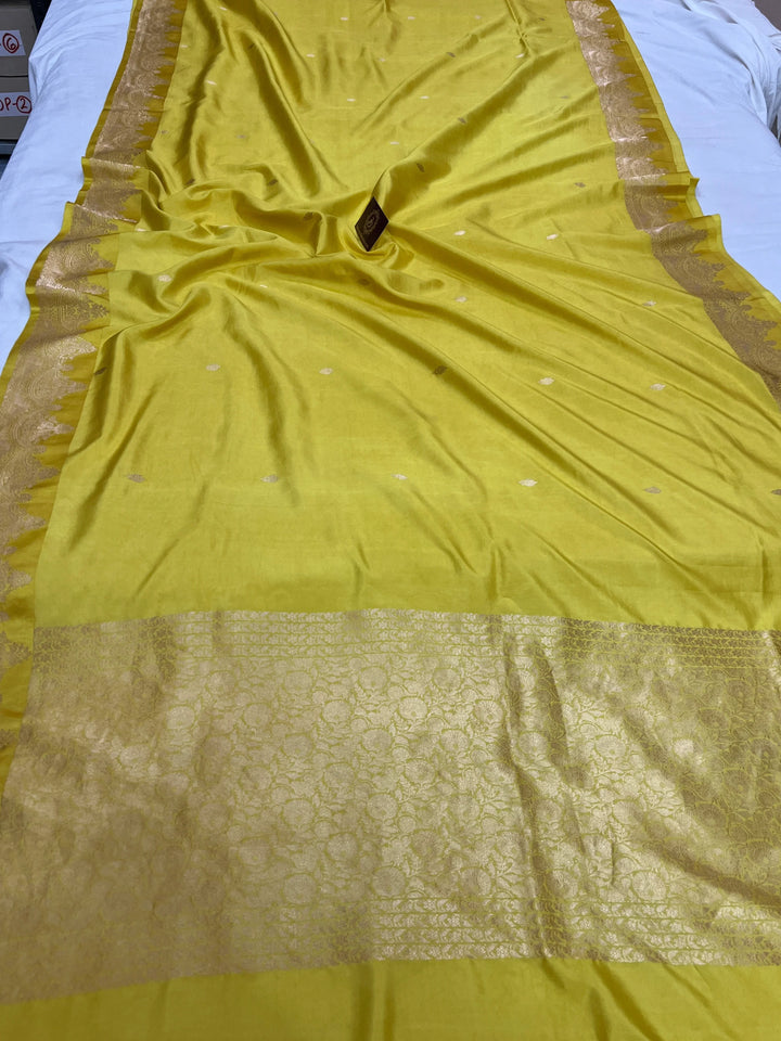 Lemon Yellow Pure Katan Silk Banarasi Handloom Saree