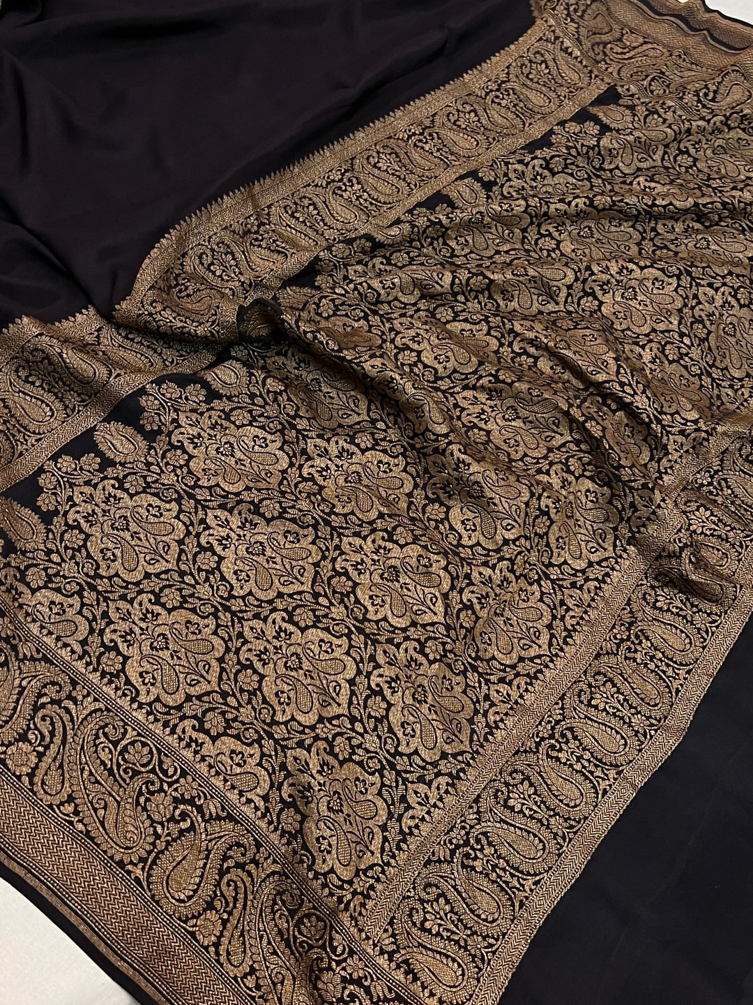 Black Pure Banarasi Khaddi Crepe Silk Saree